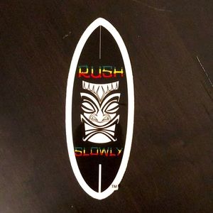 Custom tiki surfboard decal from rushslowly